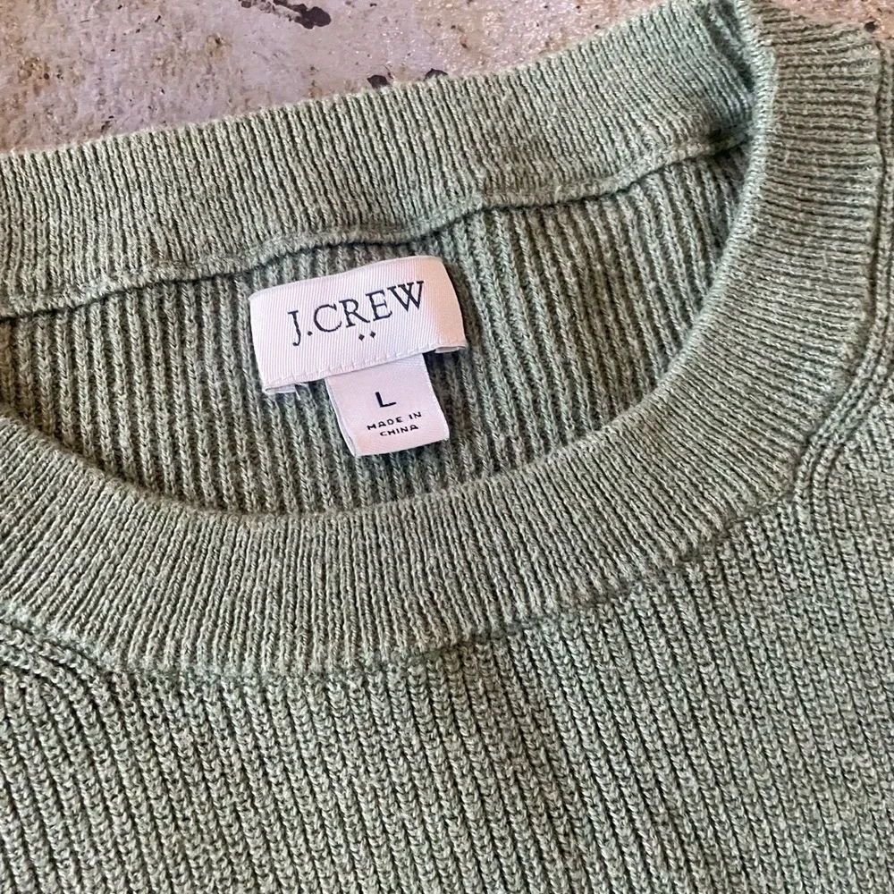 J. Crew Women's Sage Green Cotton Ruffle Long Sleeve Lightweight Sweater Sz L